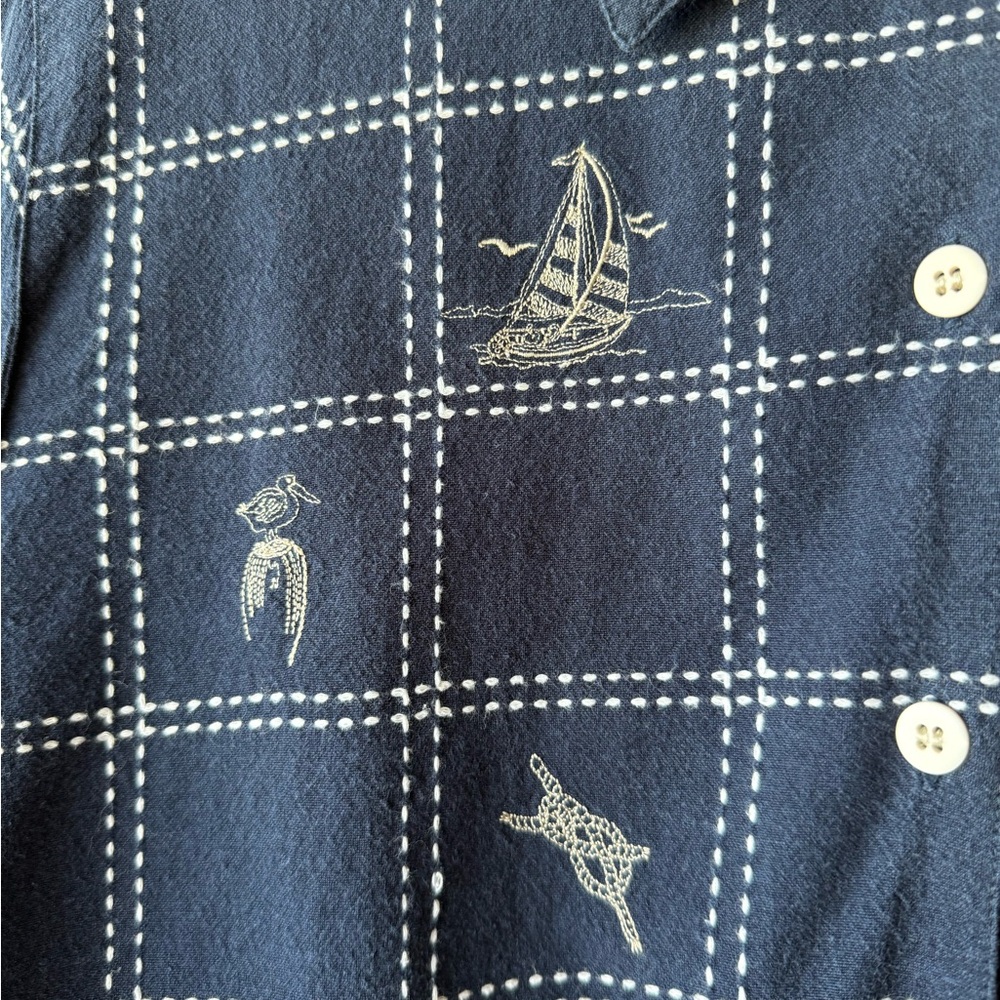 Navy Checked Short-Sleeve Button-Down Shirt - Picture 7 of 8